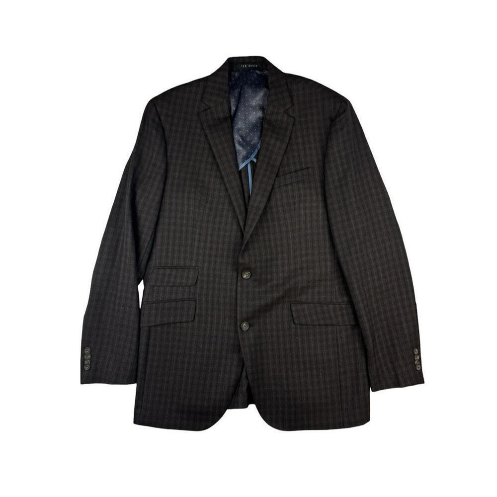 Ted Baker Joey SPJ Wool Slim Fit Sport Coat Blazer Jacket Check Brown Size 42 L